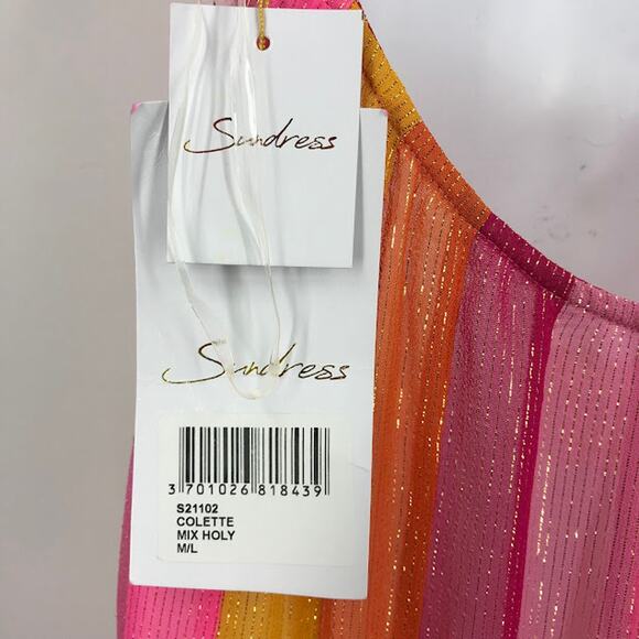 Sundress Colette Maxi Dress M/L Halter Tie Neck Metallic Waist Tie Open Back NWT - Picture 4 of 8